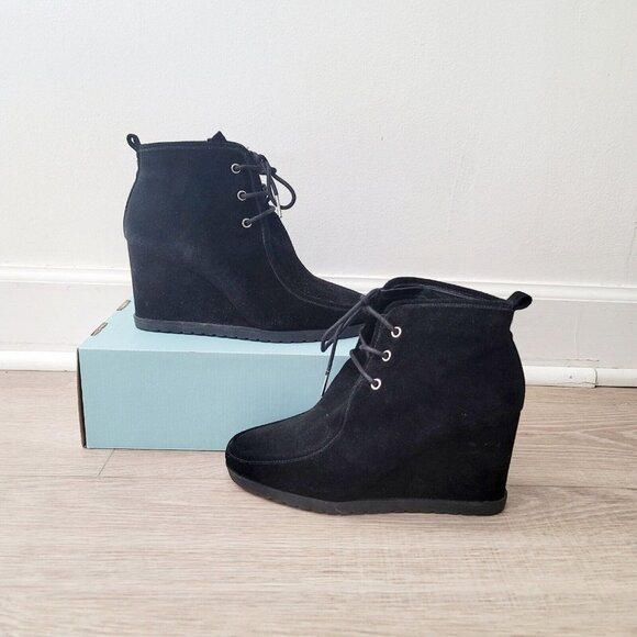 Michael Michael Kors Tamara Lace Up Boots Ankle Booties Suede Leather Wedge 8